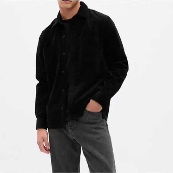 NWT Gap Shirt Jacket / Shacket Black Velour XXL - Picture 2 of 5